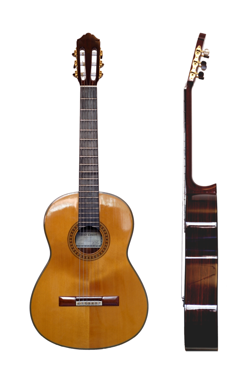 Front and lateral view of a typical modern classical guitar