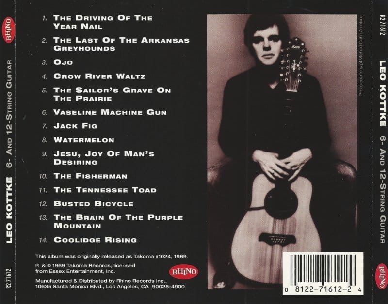 CD cover (back) for Leo Kottke's "6- and 12-string Guitar"