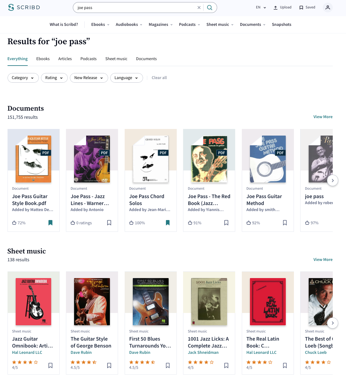 Scribd.com search results for the term "Joe Pass"