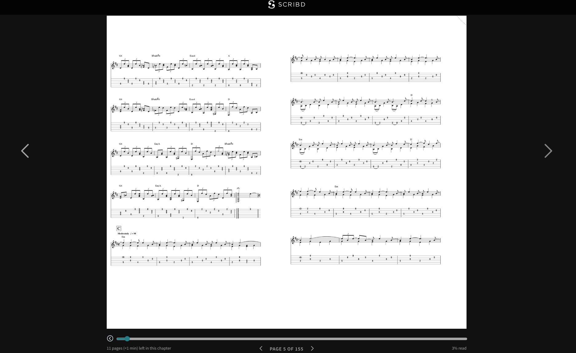 Screenshot of sheet music book view in Scribd.com